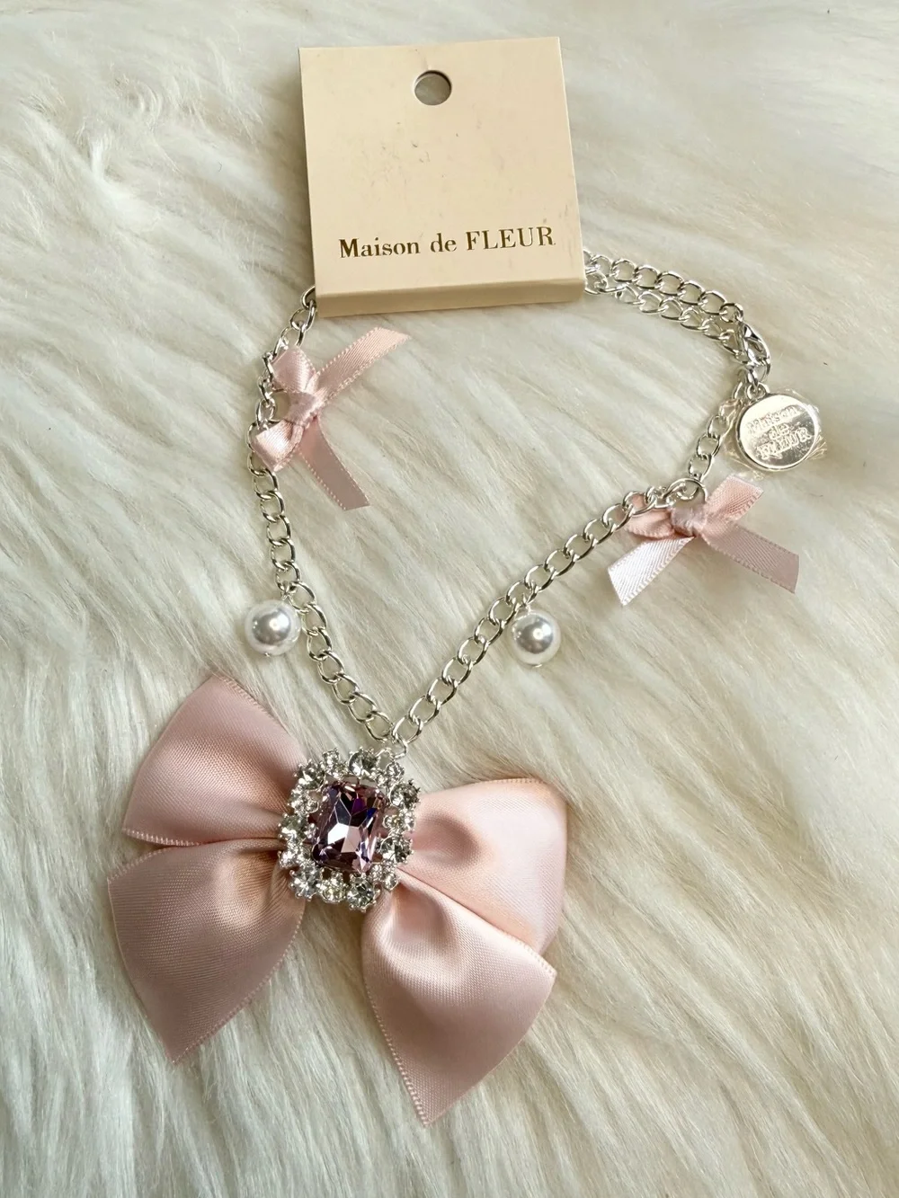 maison de FLEUR Japan pink Bow ribbon charm New
